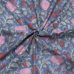 [50cm единица измерения ] темно-синий . розовый цветок Индия рука блок ткань с принтом teki стиль хлопок 