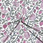 [50cm единица измерения ] белый розовый . цветок Индия рука блок ткань с принтом teki стиль хлопок 