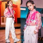 ジャケット 撥水加工 サルエルパンツ ヒップホップダンス衣装 トップス HIPHOP キッズ セットアップ HIPHOP 女の子 白 パンツ タンクトップ 長袖 パーカー