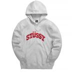 STUSSY CHENILLE ARCH APPLIQUE HOOD 118336-グレー ステュー シー スウェット パーカー プル オーバー 国内正規品