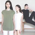 Tシャツ 半袖 無地 トップス ヨガ　フレンチスリーブ スポーツ 着丈長め