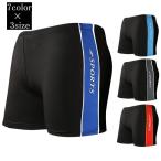 水着 スイムウエア メンズ トランクス型 ショートパンツ風 サイドライン 縦線 内ひも ロゴ 英字 ブラック 黒 シンプル おしゃれ スポーツジム ト