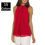 ショッピングシフォン シフォンフロントタックシャツ ホルターネック ノースリーブ 15色 6サイズ レディース 女性 オフィス フォーマル 可愛い エレガント 上品 クラシ