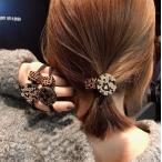 ヘアゴム レディース レオパード ラインストーン ヒョウ ヘアアクセサリー きらきら スクエア ラウンド おしゃれ プレゼント 誕生日 お出かけ デー