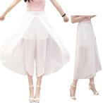 セクシー スリット ワイドパンツ【ホワイト】スカーチョ シフォン ダンス 衣装 ヒップホップ  社交ダンス パンツ cy411-p0