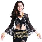ボレロ ブラック ベリーダンス 衣装 フラメンコ衣装 ダンス 衣装 ヒップホップ 社交ダンス ヨガウェア レース 薔薇柄 レディース キッズ 子供 cy145-black