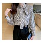 ボウタイ レトロ 柄 ブラウス 長袖 レディース トップス 上品 きれいめ 事務服 シャツ / リボンタイ ボウタイブラウス リボンブラウス パーティー フォ
