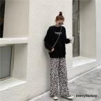 ヒョウ柄 3color 女子会 個性的 レオパード ベロア ママ友会 通勤 ワイド かわいい デート 豹柄 パンツ 普段着 秋 春  20代 30代 40代-z