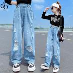 ショッピング韓国子供服 韓国子供服 春秋 デニムダメージジーンズ 女の子 デニムパンツ 通学着 キッズ ファッション ダメージジーンズ ダンスパンツ hiphop jazz 演出 団体服 120-170