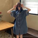 春 夏 シャツワンピ デニムシャツ レディース デニムワンピース 半袖 シャツ ゆったり 膝丈ワンピース 半袖シャツ サマーワンピース カジュアルシャツ