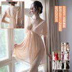 ネグリジェセクシーランジェリーレディースワンピースVネックレース付きシース...