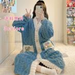 ルームガウン ネグリジェ ワンピース ナイトガウン パジャマ ルームウェア 寝巻き 部屋着 レディース 前開き 無地 ボア付き もこもこ