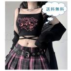 猫柄 キャミソール チューブトップ タンクトップ レディース キャミタンク インナー ゴシック V系 病み可愛い へそ出し ノースリーブ 重ね着 ショート すっきり