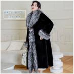 上品 毛皮コート ファーコート ジャケット レディース 切り替え ミンク フェイクファー ゴージャス 冬アウター 暖かい コート あったかい ロング丈 折り襟 無地