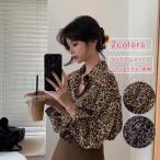 ブラウスレディースヒョウ柄レトロ折...