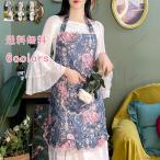 エプロンインナー付きワンピースレディース首掛けクロス紐ロングバラ花柄綺麗フ...