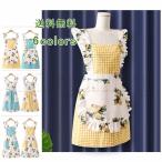 花柄フリルとチェック柄の切り替えがとっても可愛い！エプロンワンピースレディ...