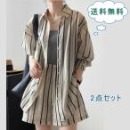 セットアップレディース春夏長袖シャツショートパンツ上下セット２点セットスト...