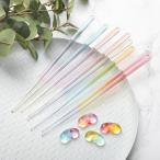 capi Gift トロピカル 樹脂製 箸 ガラス製箸置きセット クリア 透明 パステル カラー ブルー イエロー ピンク オレンジ ギフトセット 2膳セット 23cm