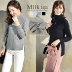 マタニティ 服 授乳服  服 ふわリブサイドジップタートルニットソー 長袖 秋 冬 秋冬 リブ タートル トップス セーター マタニティウエア