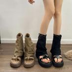 ブーツサンダル レディース ショートブーツ  サンダル 身長アップ 歩きやすい 厚底 スポサン ファスナー シューズ おしゃれ 靴