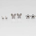 Yahoo! Yahoo!ショッピング(ヤフー ショッピング)トリプルピアス バタフライ 花 スタッズ シルバー お得 6点セット プレゼント 誕生日 お祝い mimosa