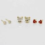 Yahoo! Yahoo!ショッピング(ヤフー ショッピング)トリプルピアス クマ ベア アニマル ハート 1粒ビジュー LOVE ゴールド 3種 お得な6点セット アレンジOK 重ね付け プレゼント ギフト 誕生日 お祝い mimosa