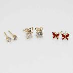 Yahoo! Yahoo!ショッピング(ヤフー ショッピング)トリプルピアス バタフライ 蝶 1粒 ビジュー ラインストーン ゴールド 赤 お得な6点セット アレンジOK プレゼント 誕生日 お祝い mimosa
