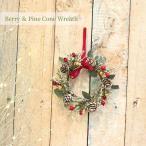 ショッピングクリスマスリース ベリー＆松ぼっくりのミニクリスマスリース 直径10cm｜赤×ゴールドの王道カラーでお部屋を華やかに