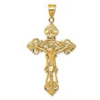 Solid 14k Yellow Gold INRI Fleur De Lis Cross Pendant Crucifix Charm - 57mm x 31mm【並行輸入品】
