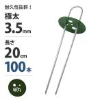 Uピン杭＋緑丸付き 20cm 100本セット (グリーン／防草シート用) [U字型 抑え杭 押さえピン コ型ピン ヘアピン杭 除草シート]
