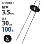 極太3.5mm Uピン杭＋黒丸付き 30cm 100本セット (ブラック／防草シート用) [U字型 抑え杭 押さえピン コ型ピン ヘアピン杭 除草シート]