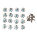 レザークラフト 用 ターコイズ ブルー ネジ式 小菊 コンチョ 16個セット 飾り ボタン ハンドメイド (送料無料)mmk-n39