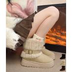 厚底ムートンブーツベルト付き裏起毛ブーツ