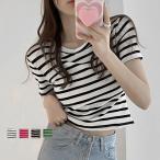 リブ編みニットレディースボーダーTシャツ【在庫限り】売り尽くしセール【ネコポス投函】