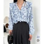 フリル花柄シャツブラウス リボンタイ付き【ネコポス投函】