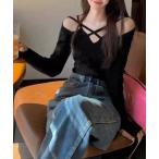 オフショルダーTシャツ クロスストラップ【ネコポス投函】