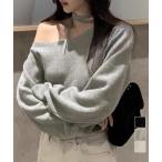 オフショルダーニットトップス春秋きれいめ