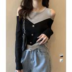 ニットトップスオフショルダーリブニット