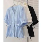 ドロストシャツブラウス パール付夏服半袖【在庫限り】売り尽くしセール【ネコポス投函】