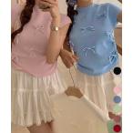 リボン付きリブニット プチハイネック夏服【在庫限り】売り尽くしセール【ネコポス投函】