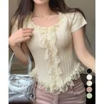 レースフリルニットトップスショート丈夏服【ネコポス投函】