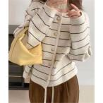 ショッピングボーダー 細ボーダーニットカーディガン レディース