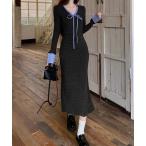 ショッピングニットワンピ 配色リボンニットマーメイドワンピース長袖【ネコポス投函】