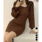 ショッピングニットワンピ リブニットワンピース レディース 韓国風