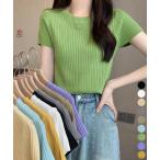 リブニットトップスサマーニット半袖春夏服【ネコポス投函】