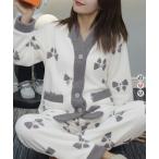 リボン柄 フリースルームウエア上下セット