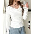 ドレープネックTシャツ 長袖トップス春秋【在庫限り】売り尽くしセール【ネコポス投函】