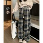 ワイドパンツチェック柄レディース