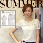 トップス レディース 夏 ブラウス 半袖 シフォン Vネック【ネコポスのみ】